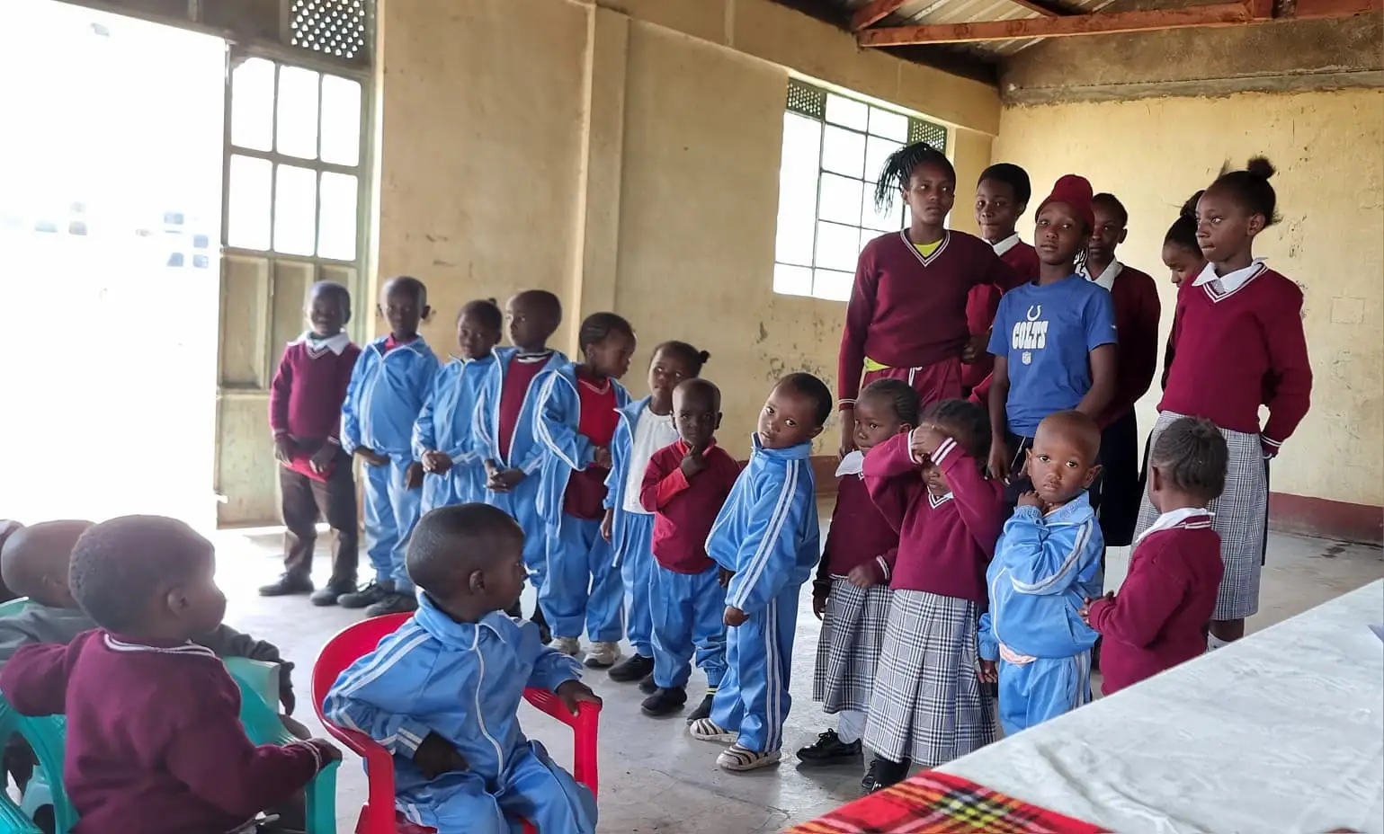 Learners lining up in the hall