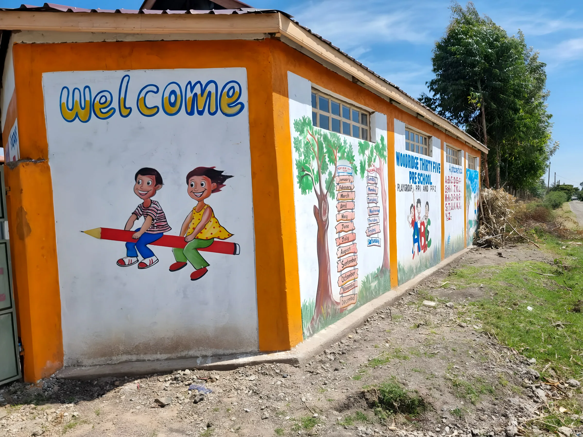 Welcome mural at the preschool