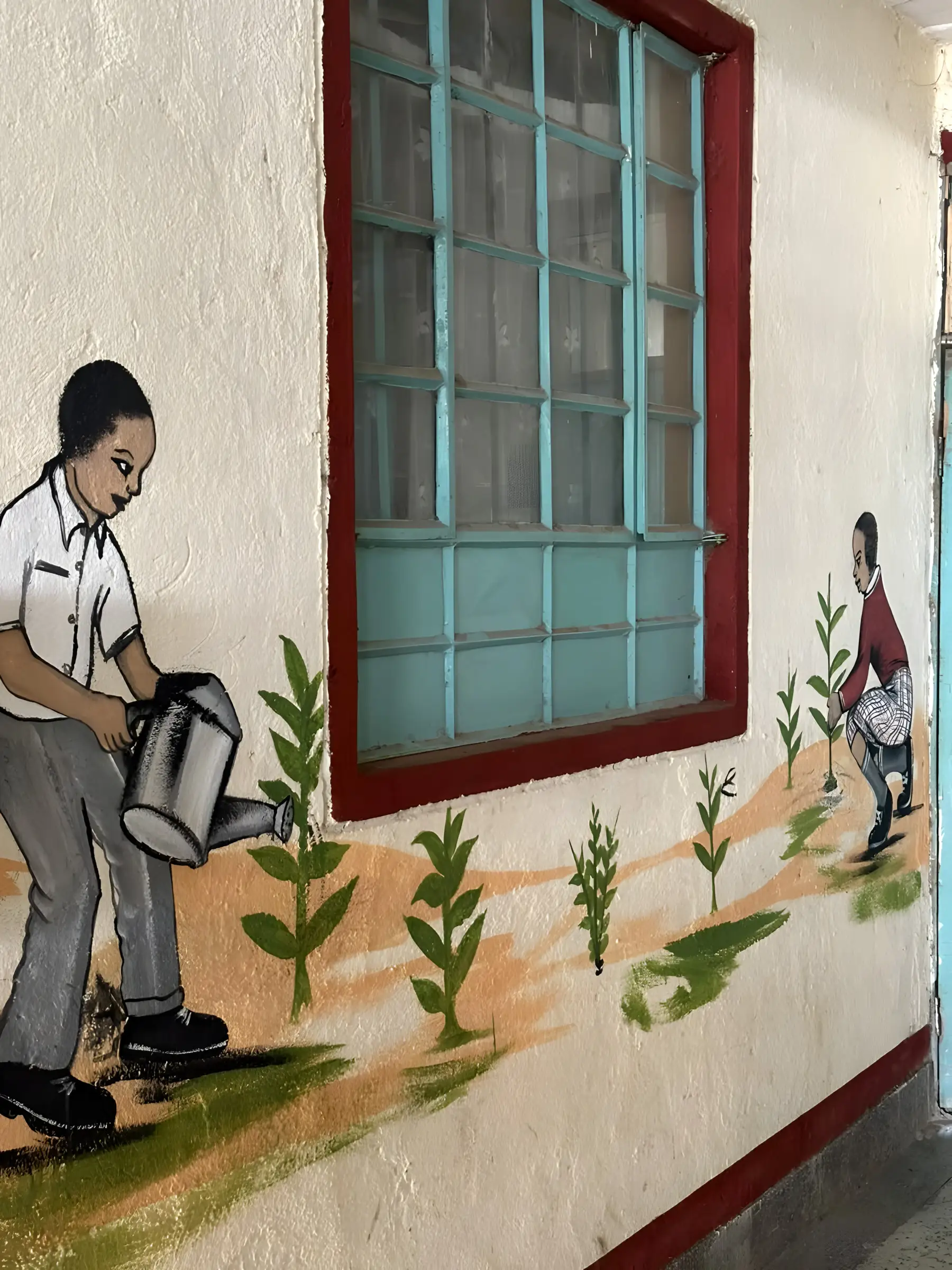 Planting and watering seedlings mural